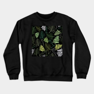 Green fern leaves on black background Crewneck Sweatshirt